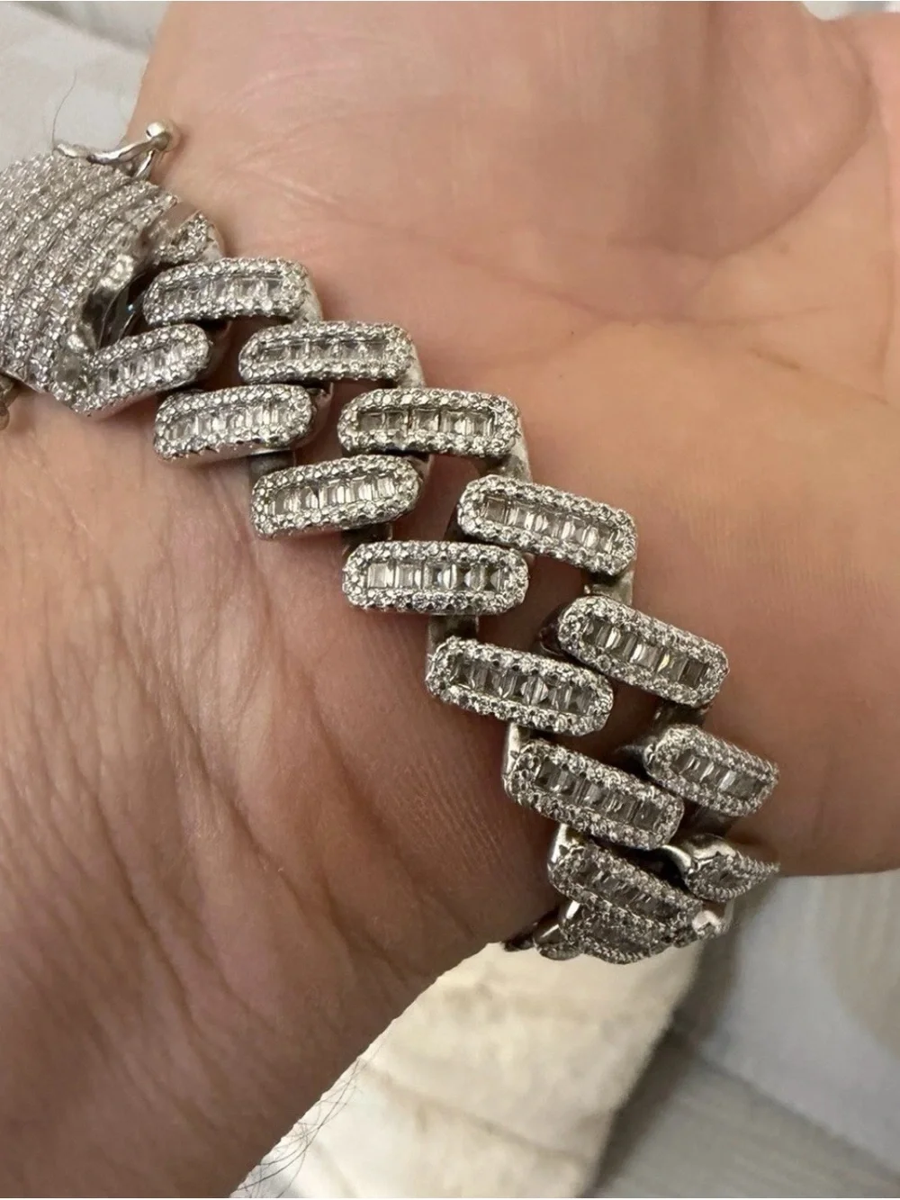 Men's 925 Sterling Silver Baguette Cuban Link Bracelet Iced Out CZ 15.4mm 8